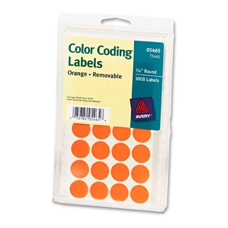Avery Avery Print or Write Removable Color-Coding Labels, 3/4" Dia, Orange, 1008/Pack 5465
